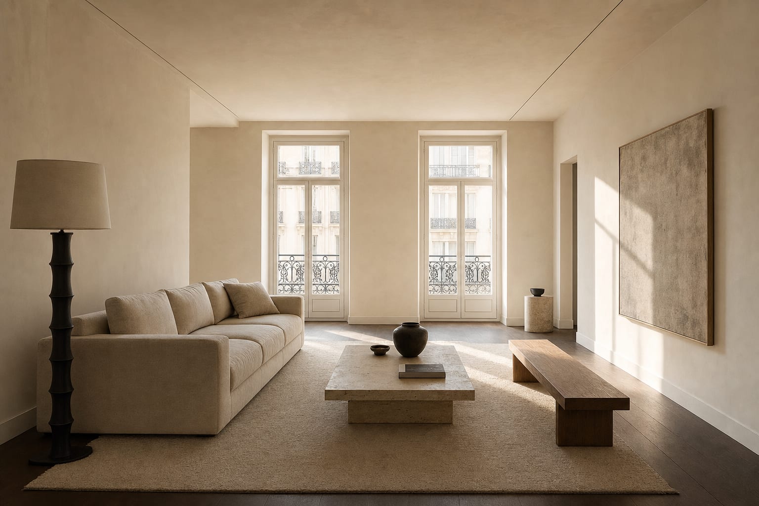 A bright, well-proportioned living room furnished with restraint