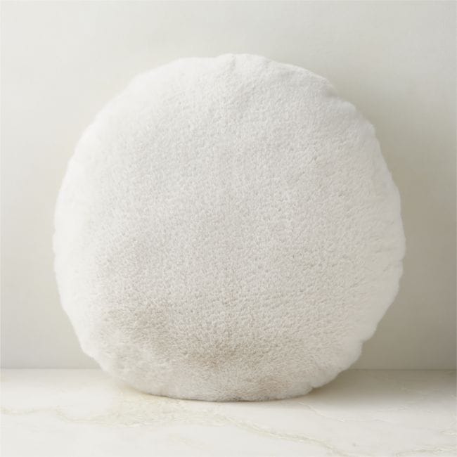 CB2 | Harlee Round Ivory White Faux Fur Throw Pillow 20"