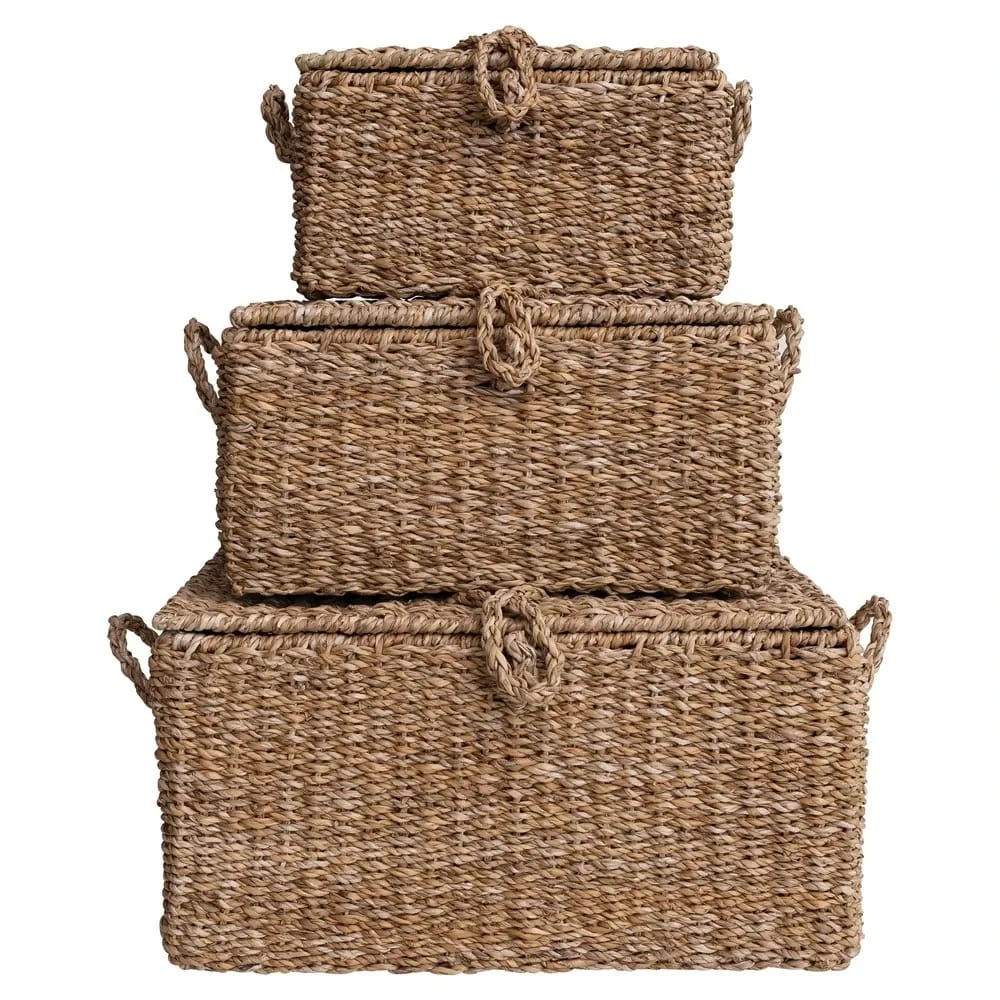 KATHY KUO HOME | Maren Coastal Natural Woven Seagrass Decorative Basket - Set of 3