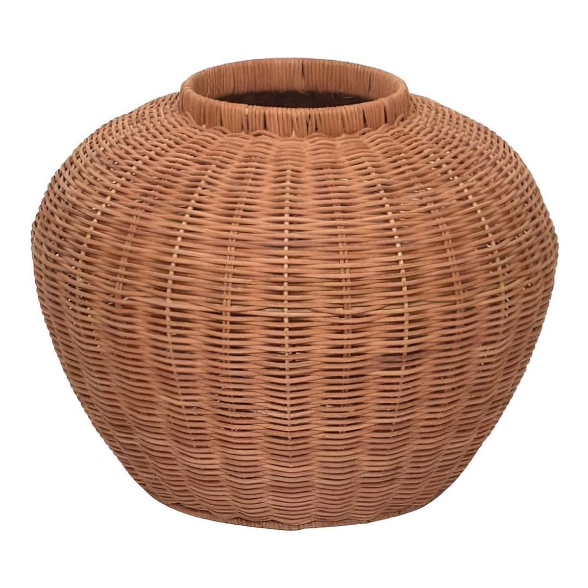 AT HOME | Short Natural Rattan Decorative Vase, 13.5x11