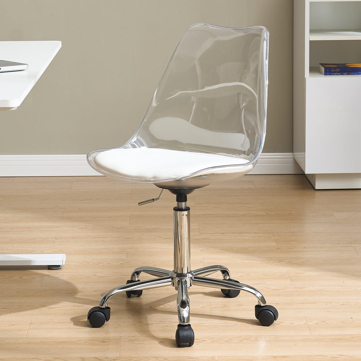 Mercer41 Clear Acrylic Desk Chair With Pu Leather Cushion And Adjustable Height & Reviews