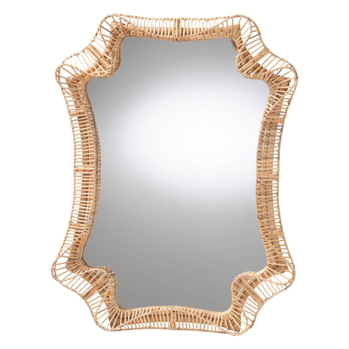 East Urban Home Bali & Pari Yusra Natural Rattan Wall Mirror – Handwoven Wicker Frame With Freeform Silhouette, Coastal Boho Wall Decor For Entryway Bedroom Or Living Room