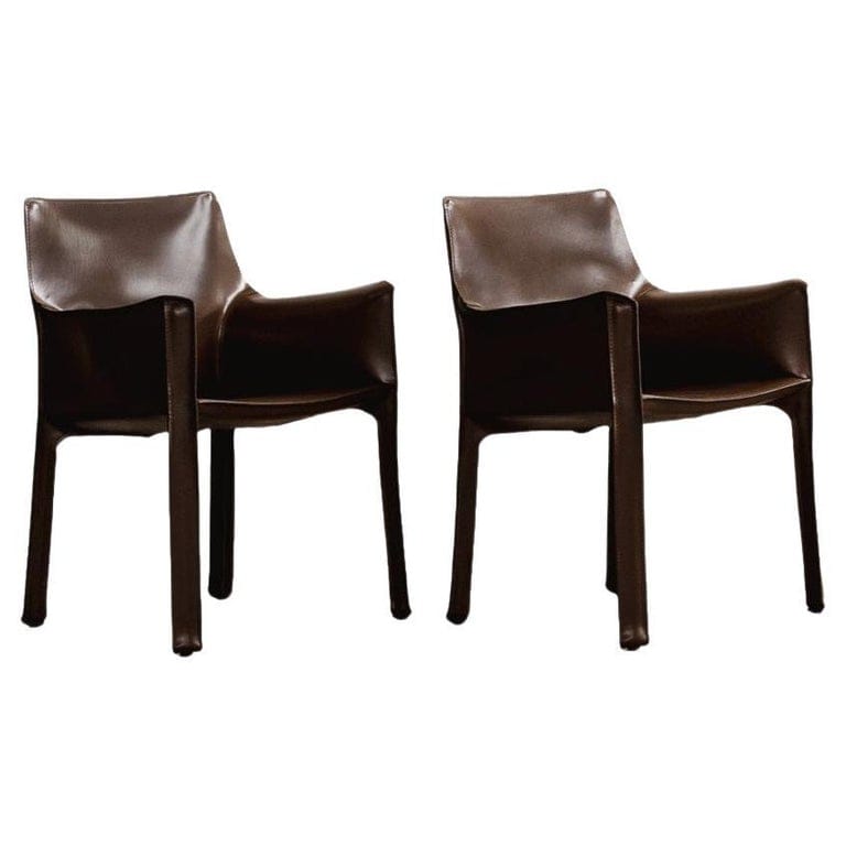 Mario Bellini "cab 413” Chairs For Cassina, Tobacco Leather, 1977, Set Of 2