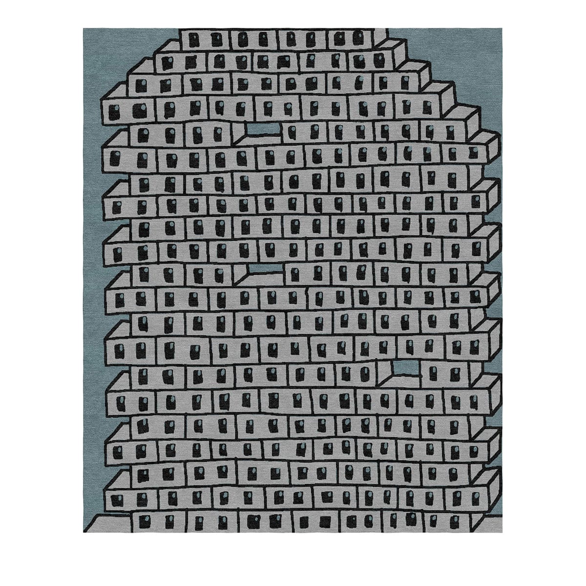 Tapis En Laine Grise Fait Main Mur En Briques Creuses