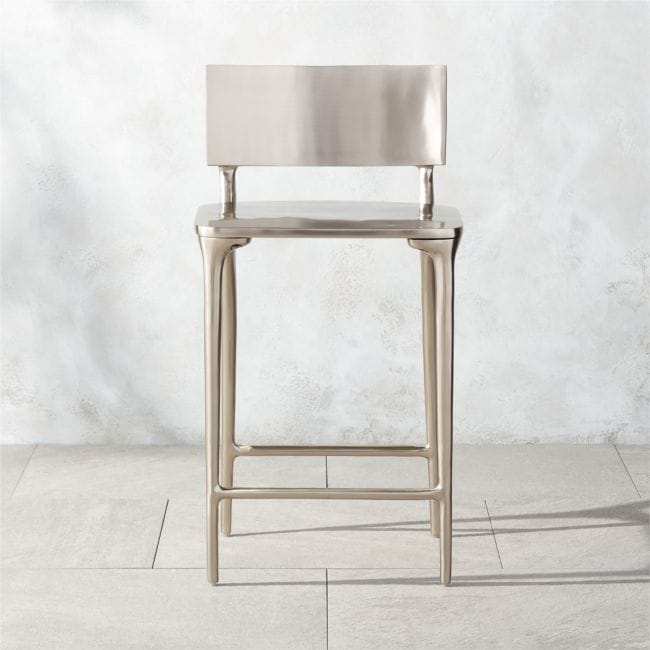 Oro Polished Silver Outdoor Counter Stool Set Of 2