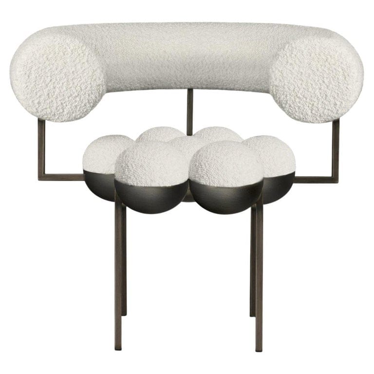 Saturn Chair Bronze Metal Cream Boucle Wool, Modern, Sculptural, In Stock