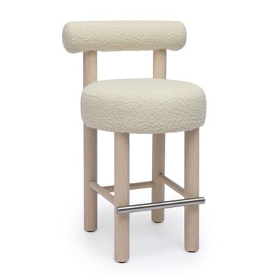 Tov Furniture Carmel Boucle And Solid Wood Counter Stool In Cream