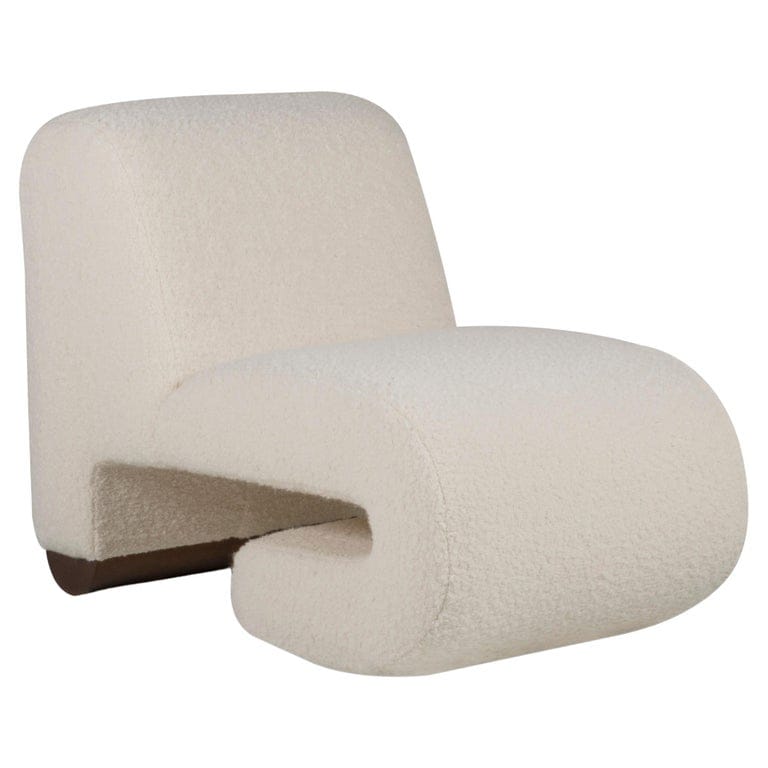 Contemporary T50 Lounge Chair, White Wool Bouclé, Handmade By Greenapple