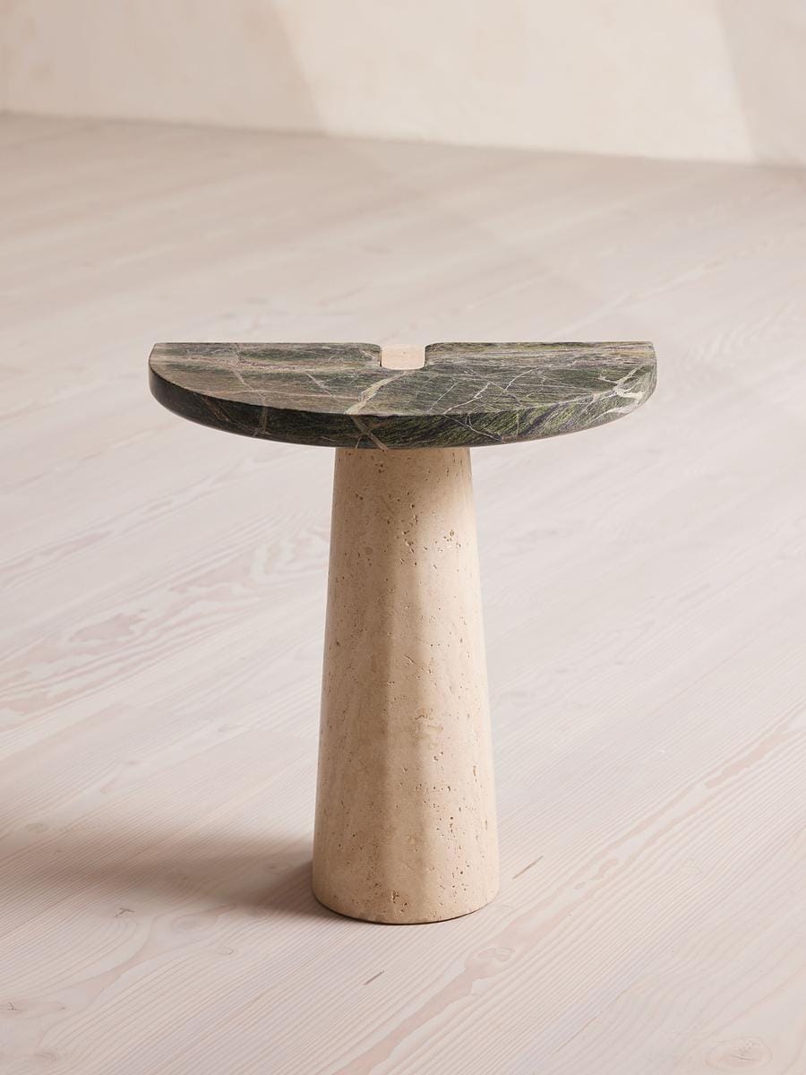Eros Side Table, Travertine And Verde Bosque Marble