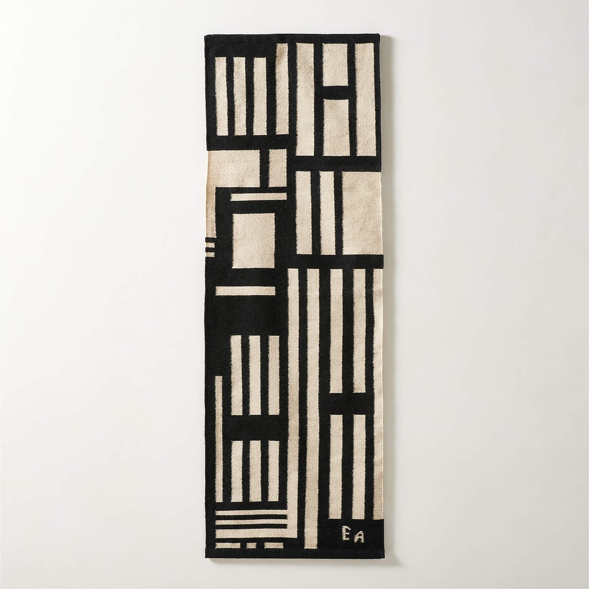 Op 66 Black And Ivory Wool Tapestry 24''X72" By Ackerman