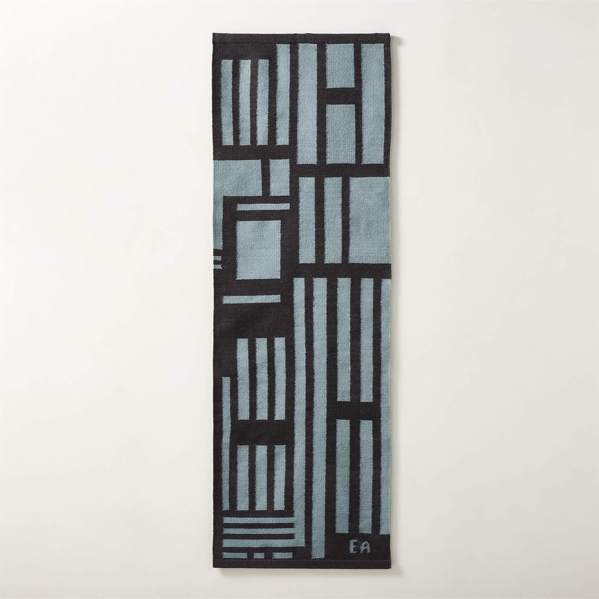 Op 66 Slate Blue And Black Wool Tapestry 24''X72" By Ackerman