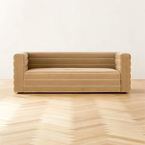 Strato 80" Camel Velvet Sofa
