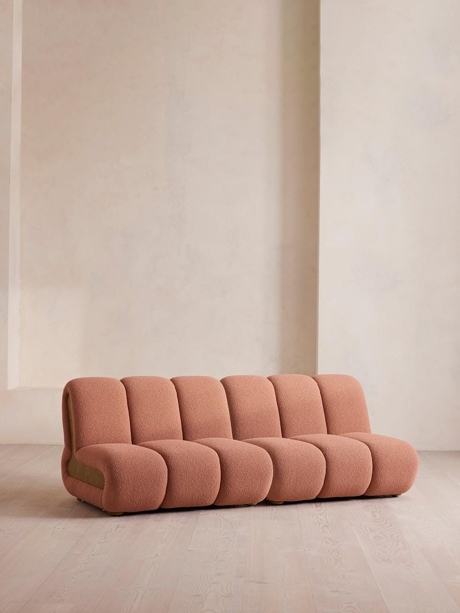 Noelle Sectional Sofa, Four Seater, Textured Wool Boucle, Coral, Us
