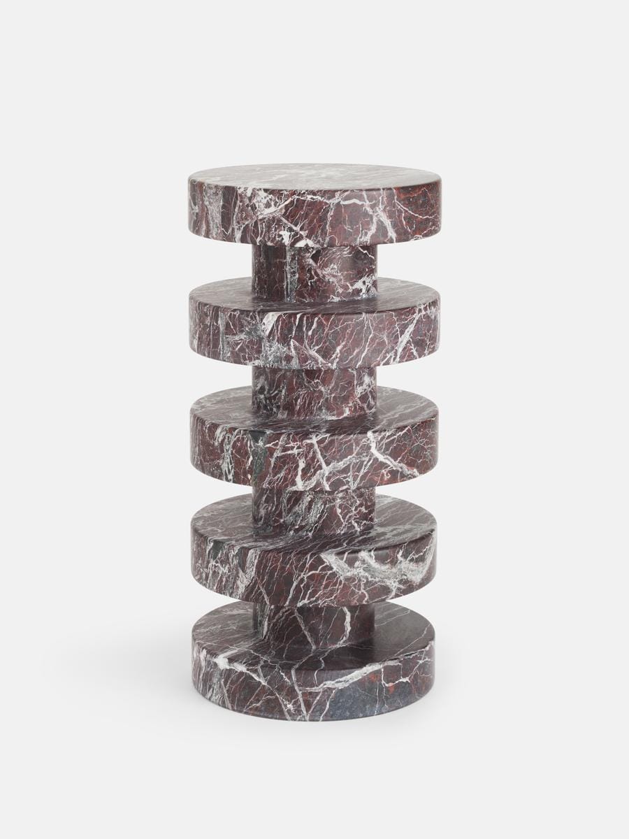 Nelson Side Table, Rosso Levanto Marble, Tall