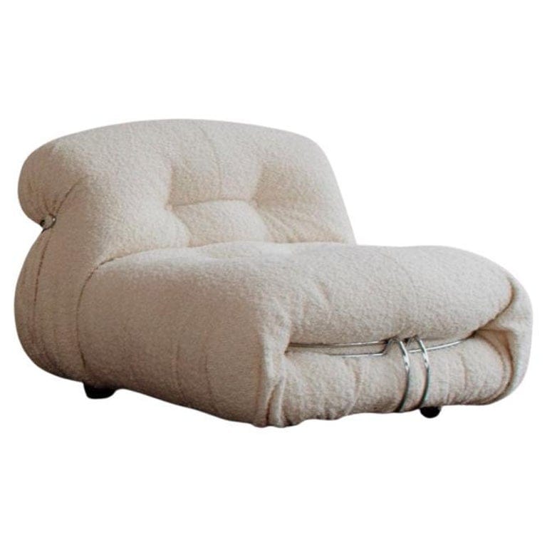 Afra & Tobia Scarpa “soriana” Chair For Cassina, Ivory Bouclé, 1969