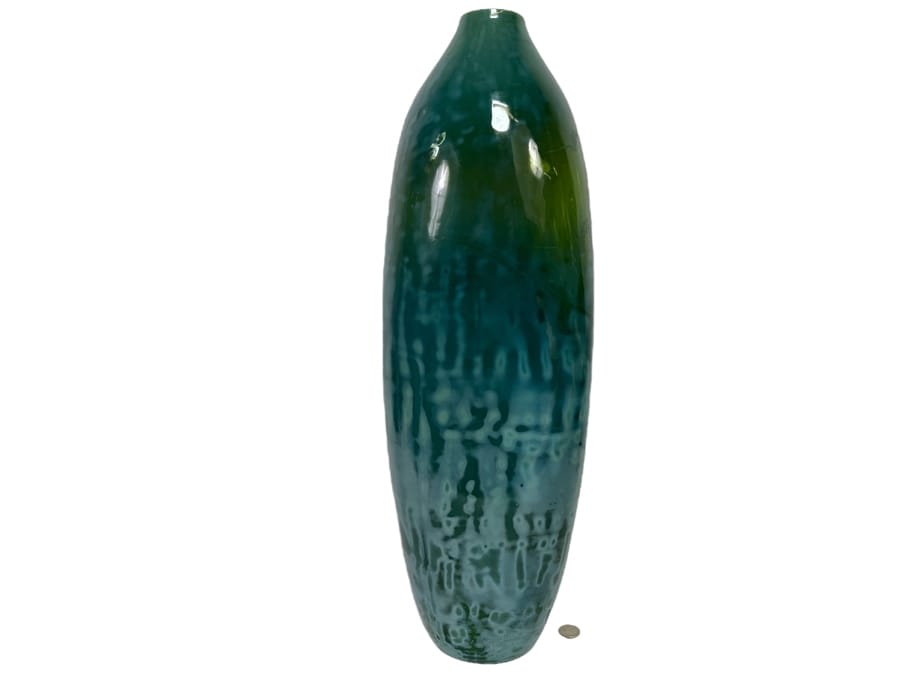 Large Yuma Green Glass Vase Made In India From Crate & Barrel 24h [cr]