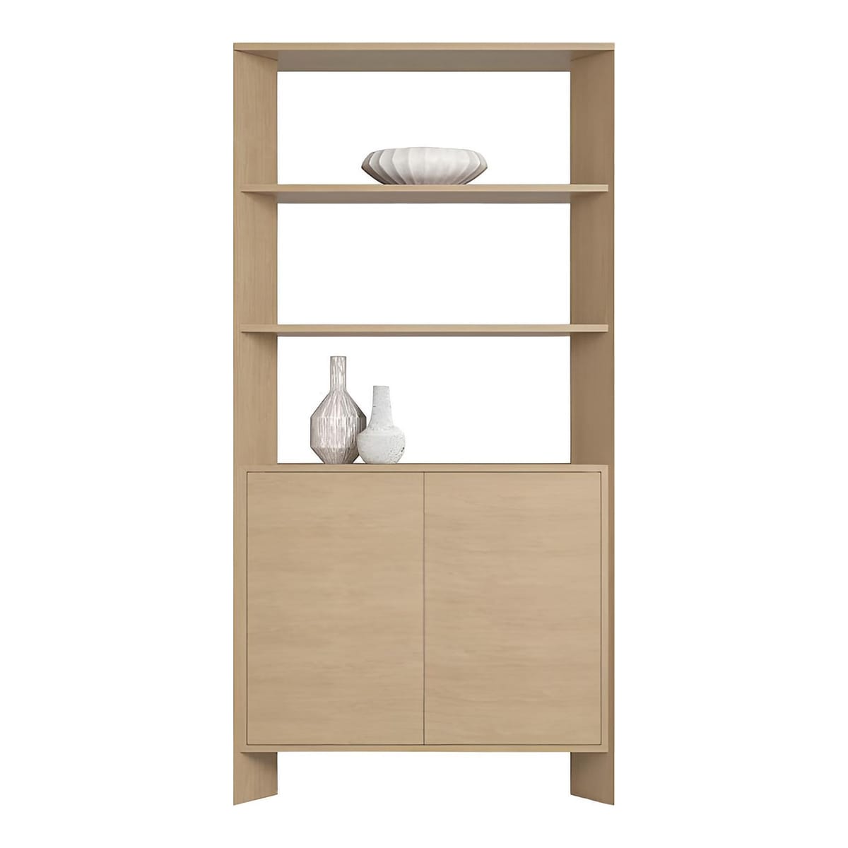 TERRAZZA - 38" Natural Solid Oak Wood 2 Shelf Storage Bookcase Cabinet