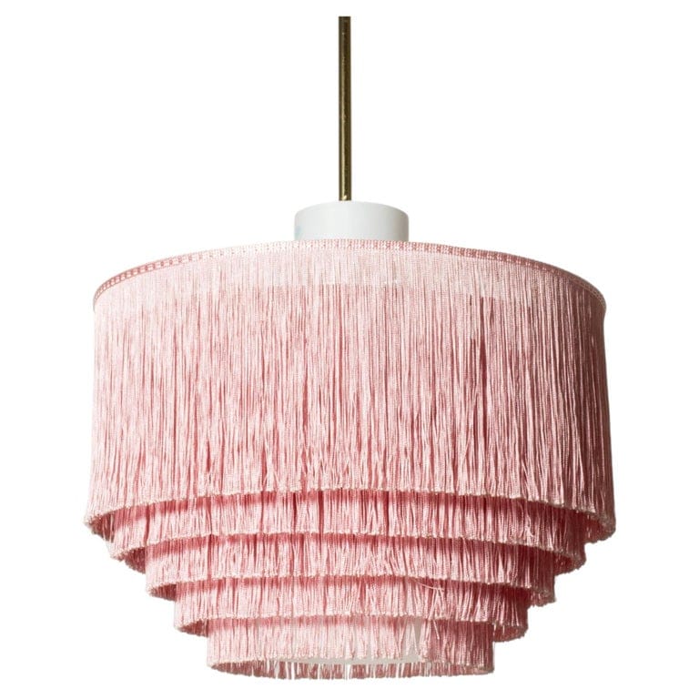 Rare Hans-Agne Jakobsson Fringe Pendant Lamp, Brass & Opaline Glass