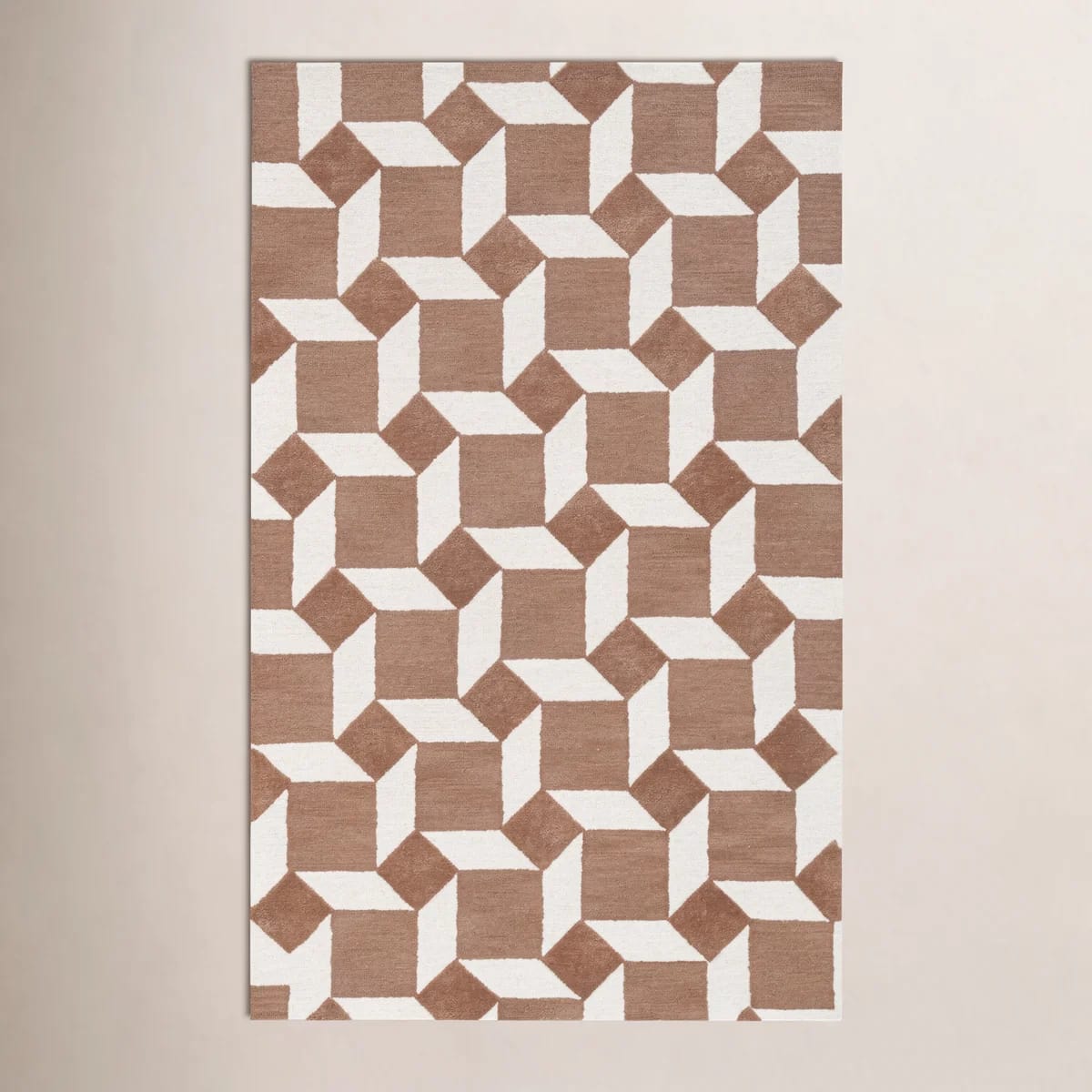 Rectangle Geometric Hand Tufted Wool Area Rug in Natural/Ivory-93633369