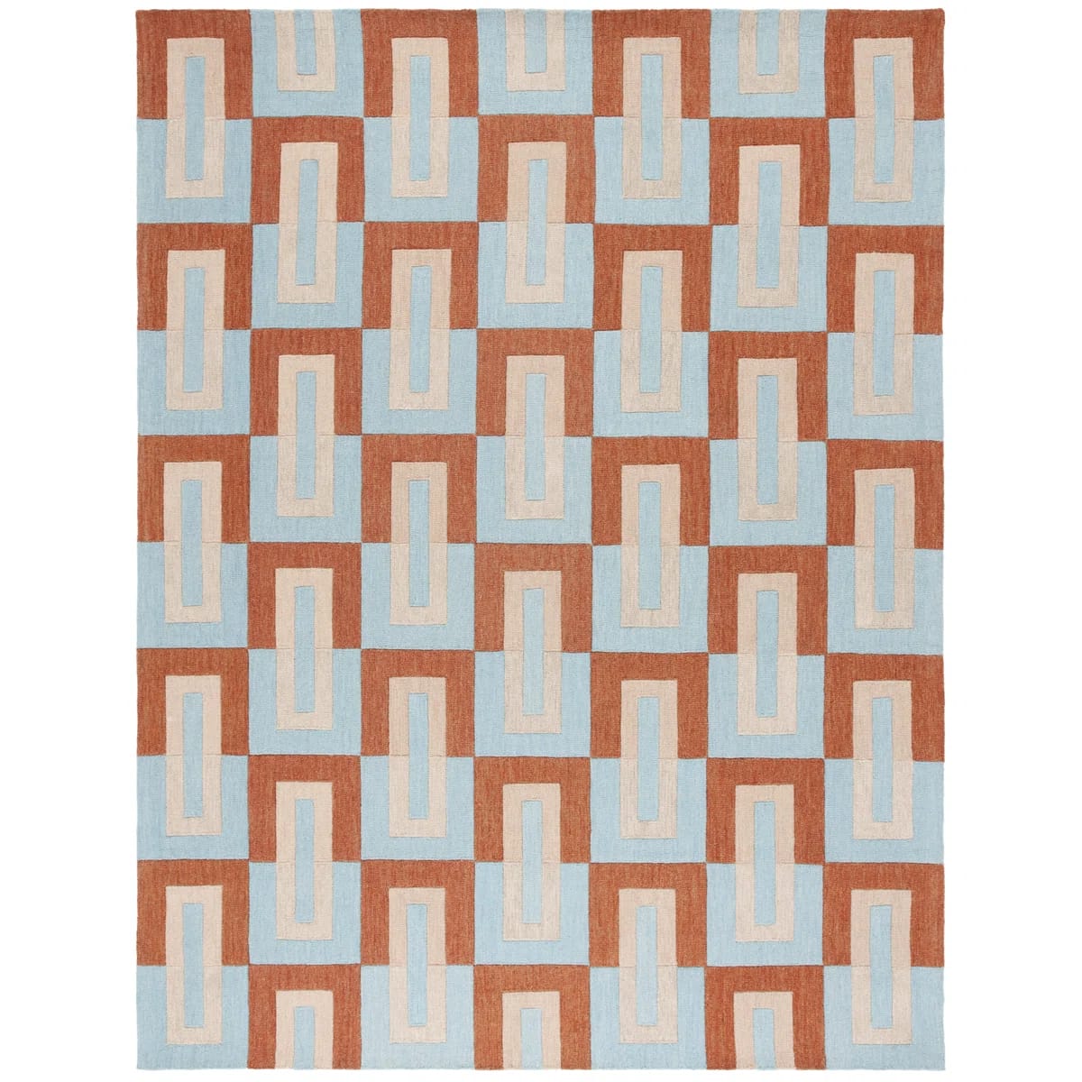 Nickonovitz Hand Tufted Wool/Cotton Geometric Rug in Light Blue/Rust