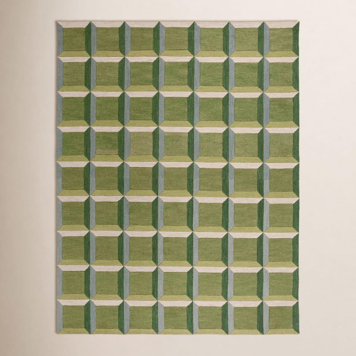 Allmodern Giedre Geometric Hand Tufted Cotton/wool Area Rug In Green/beige & Reviews