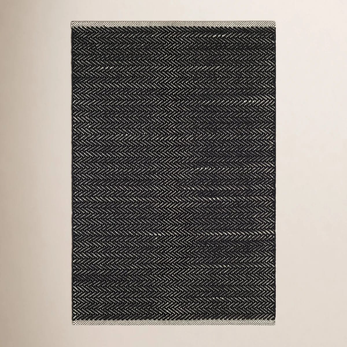 Herringbone Black Handwoven Cotton Rug-41080247