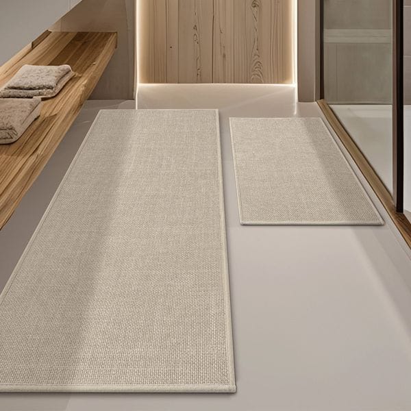 2 Piece Linen-Look Bath Rug Set with Non-Slip Backing