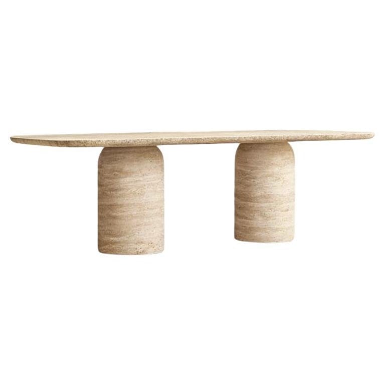 Elysian Dining Table - 81" - Travertine Stone, Beige, Rectangular Dining Table