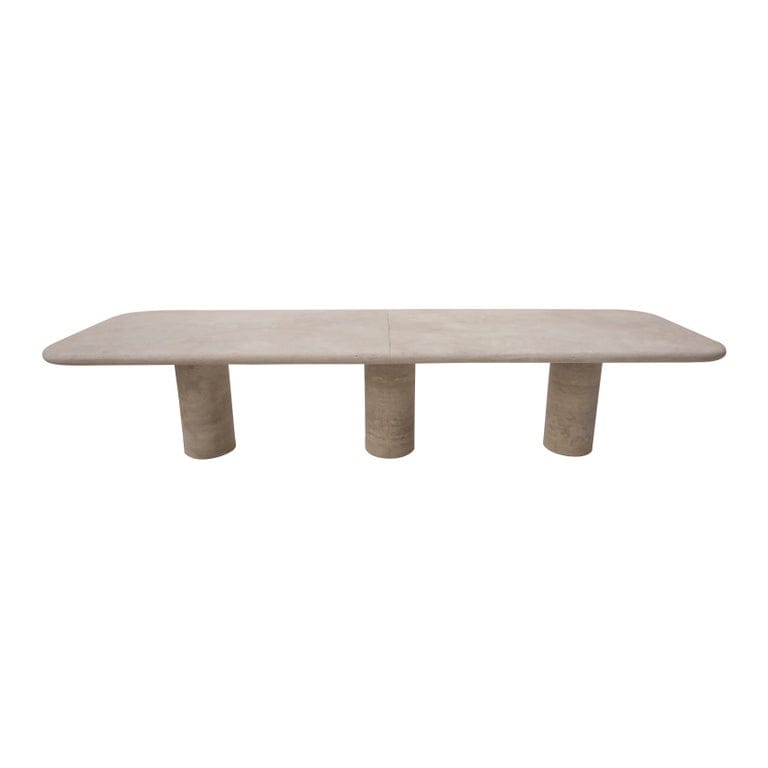 Sculptural Large Rectangle Travertine Dining Table - Bellini Style Column Legs