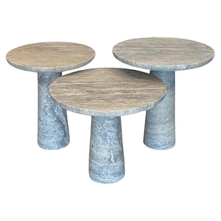 Ide Coffee Table Set Of 3 In Silver Travertine, Travertine Stone Side Tables