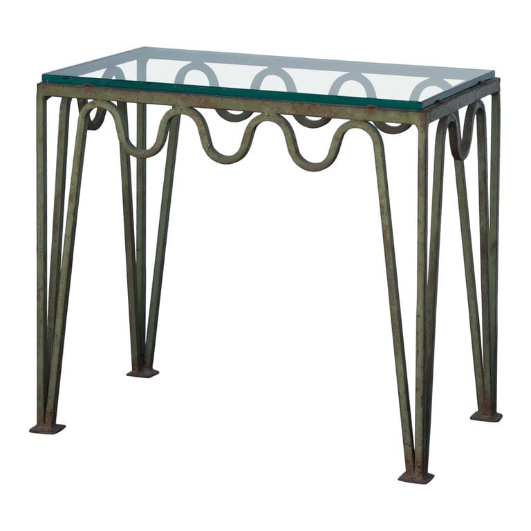 Undulating 'méandre' Verdigris Iron And Glass Side Table By Design Frères