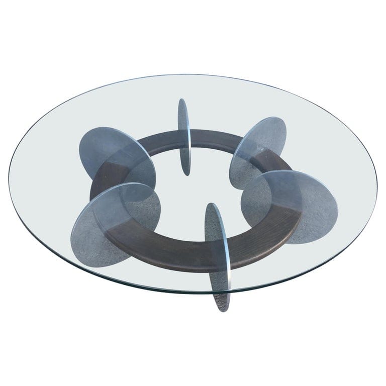 Knut Hesterberg Inspired Round Walnut And Stainless Steel Coffee Table