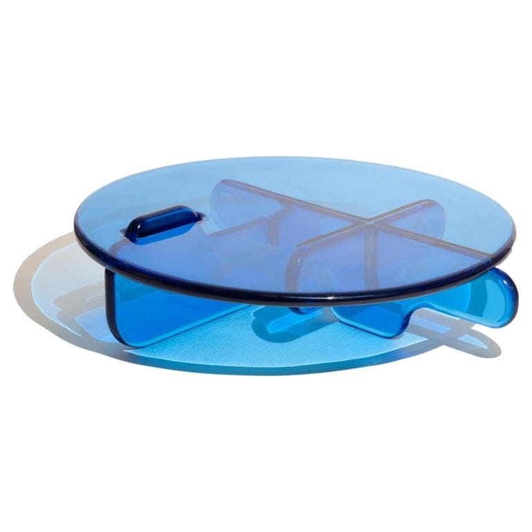 Modern Plump Round Coffee Table In Bold Blue, Translucent Resin, By Ian Cochran