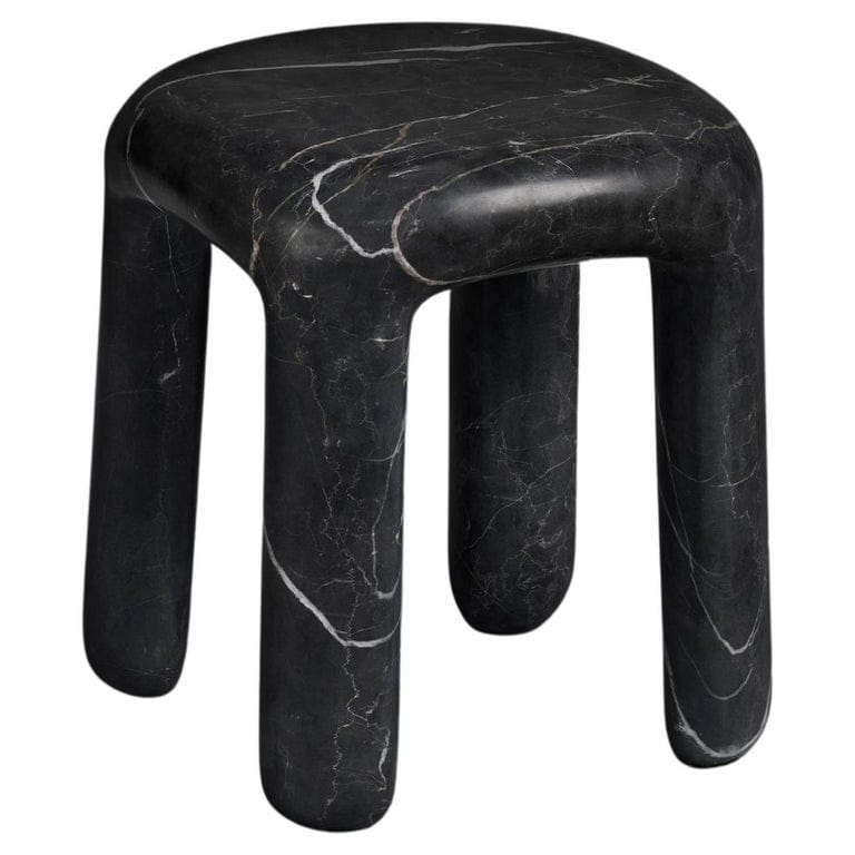 Bold Contemporary, Modern Low Side Tablestool In Black Nero Marquina Marble