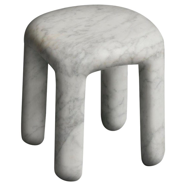 Bold Contemporary, Modern Low Side Tablestool In White Carrara Marble
