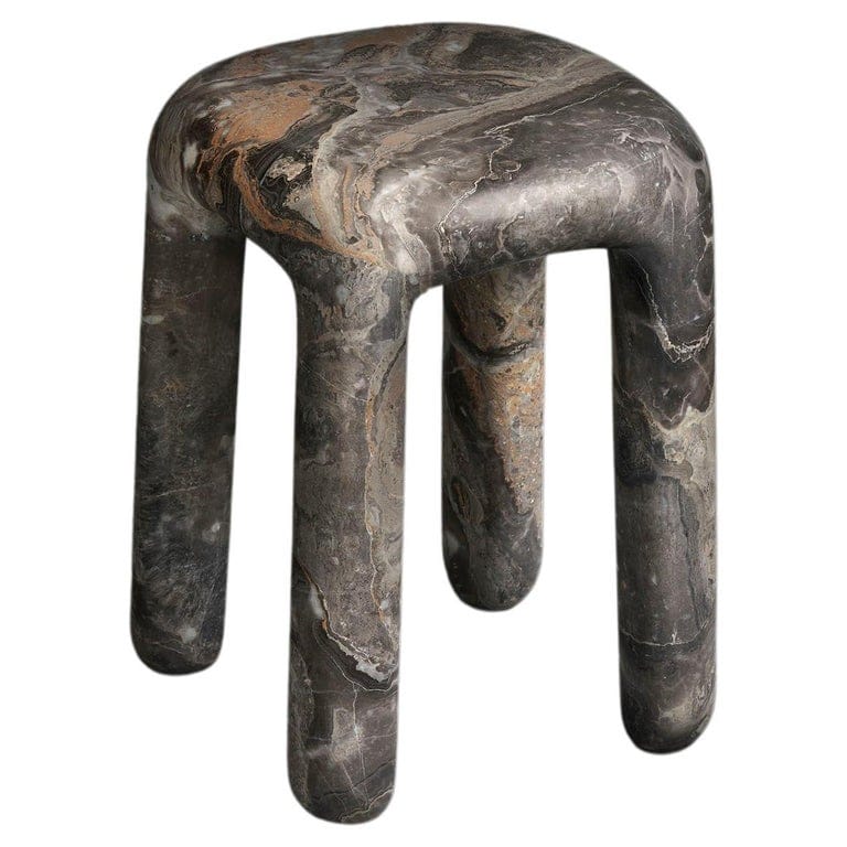 Bold Contemporary, Modern Side Tablestool In Gray Orobico Marble