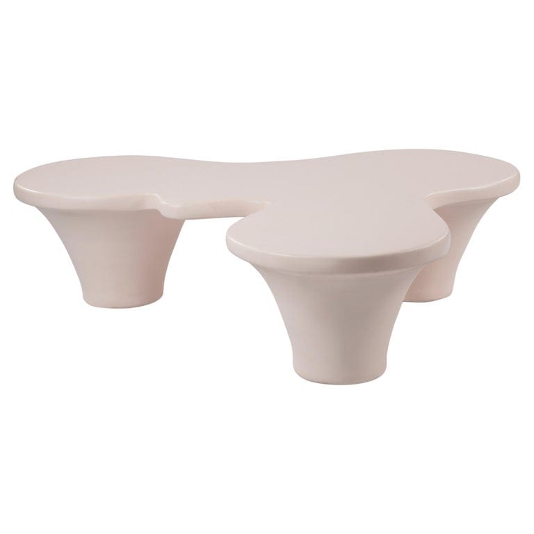 Organic-Shaped Weather-Resistant Fiberglass Outdoor Coffee Table, Beige