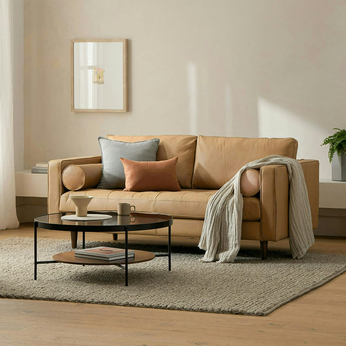 ARTICLE - Sven 72" Tufted Leather Loveseat - Charme Tan