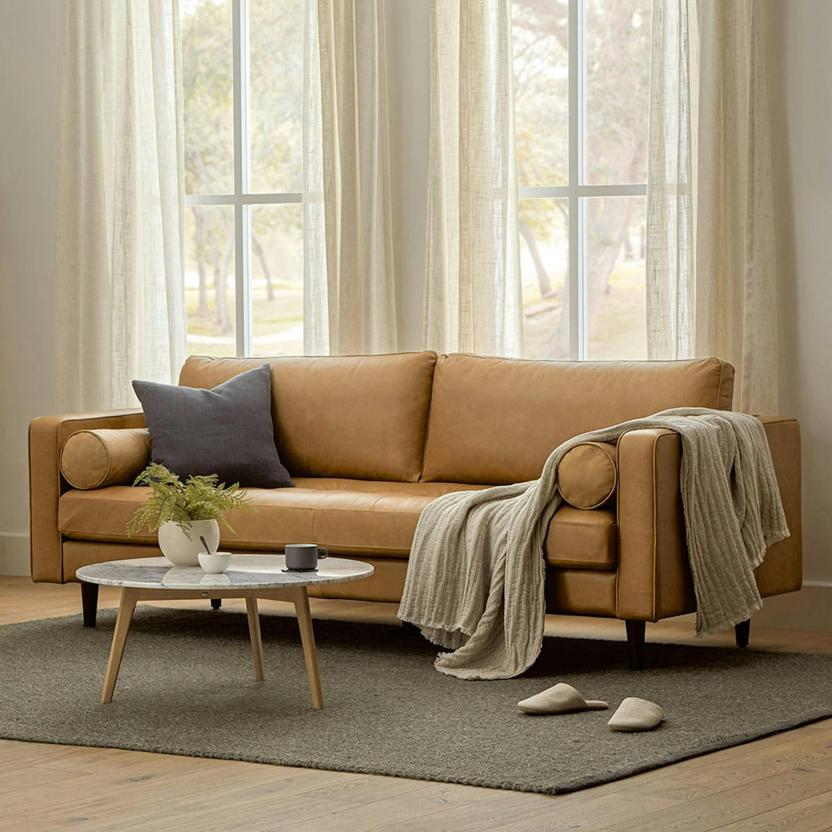 ARTICLE - Sven 88" Tufted Leather Sofa - Charme Tan
