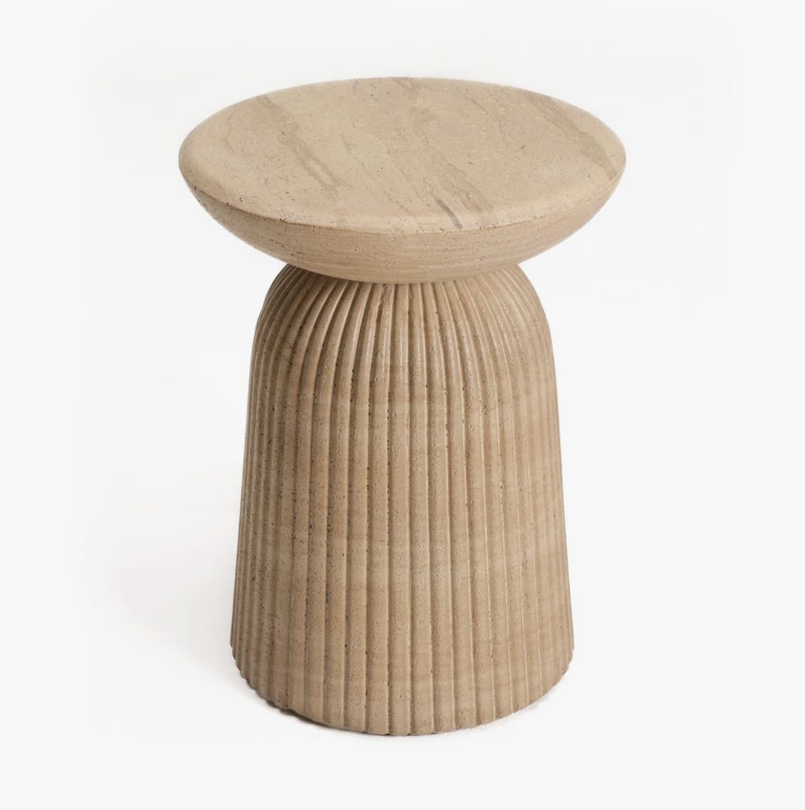 Tithi Stylish Decorative End Table with Faux Travertine Marble Effect Stone Elegant Interiors for Indoor and Outdoor Spaces