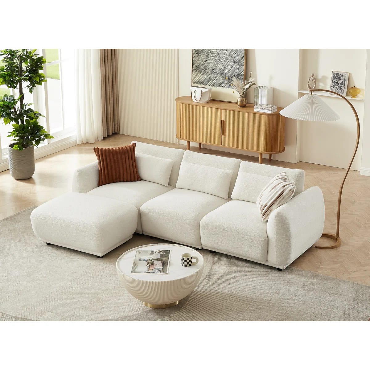 Latitude Run® 4 - Piece Upholstered Sectional - Ideal for Living Room, Comfortable and Stylish - White Boucl