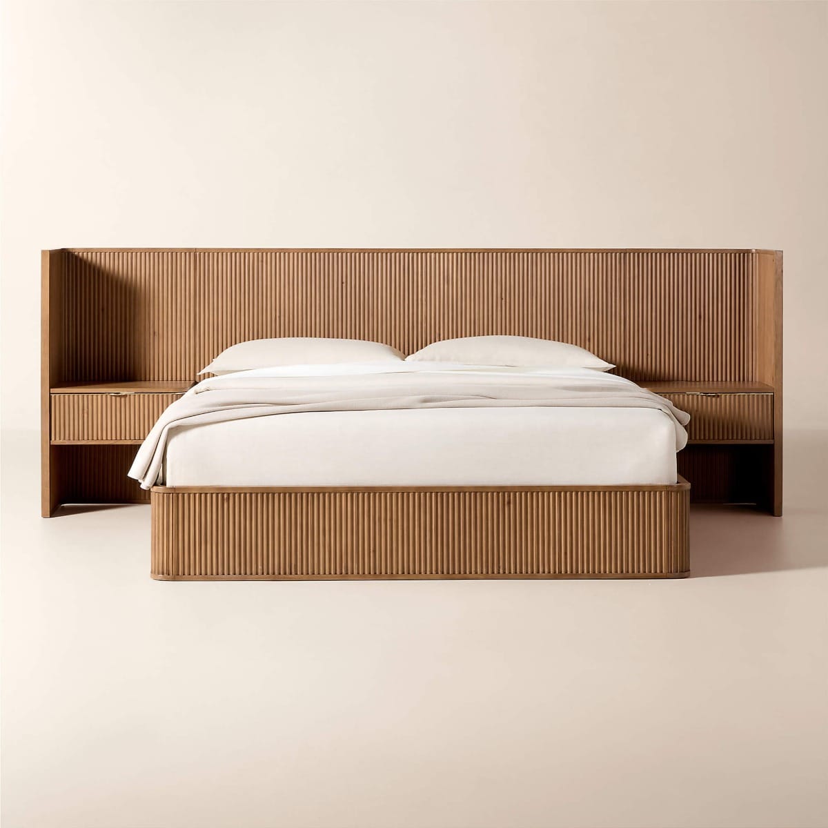 CB2 - Davison Fluted Wood King Bed with Nightstands