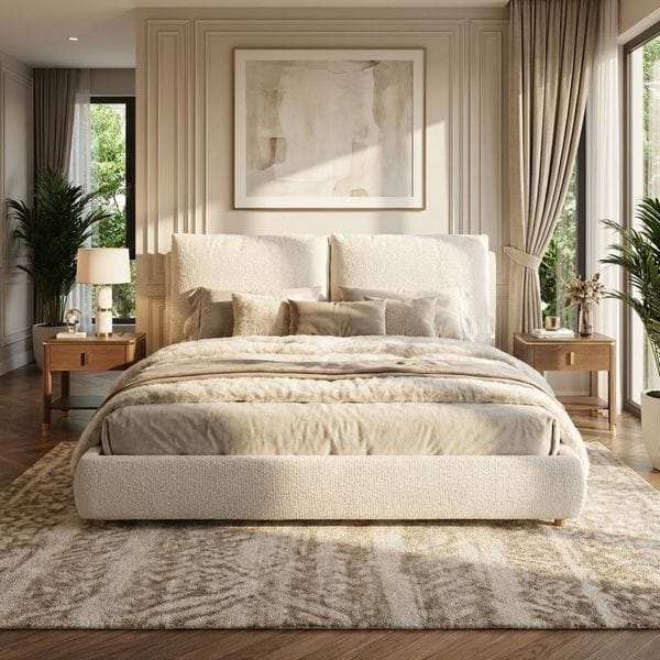 CHRISTOPHER KNIGHT HOME - Nicolas Fabric Upholstered Platform Bed with Removable Pillow Headboard, Queen, Olive Green-Linen Blend