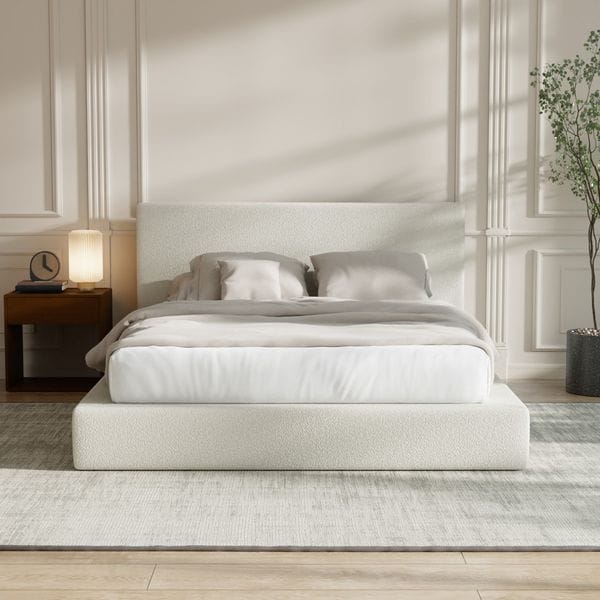 AirFrame Bed Frame with Headboard, Cloud Upholstered Platform Bed Frame, 5 Inch Foam Cushioned, No Box Spring, Easy Assembly(Cream Boucle)