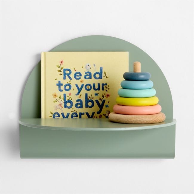 CRATE & BARREL | Outline Sage Green Round Metal Kids Wall Shelf