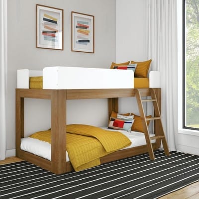 Max & Lily Solid Wood Bunk Bed, Mid-Century Modern Twin Over Twin Bunk Beds For Kids