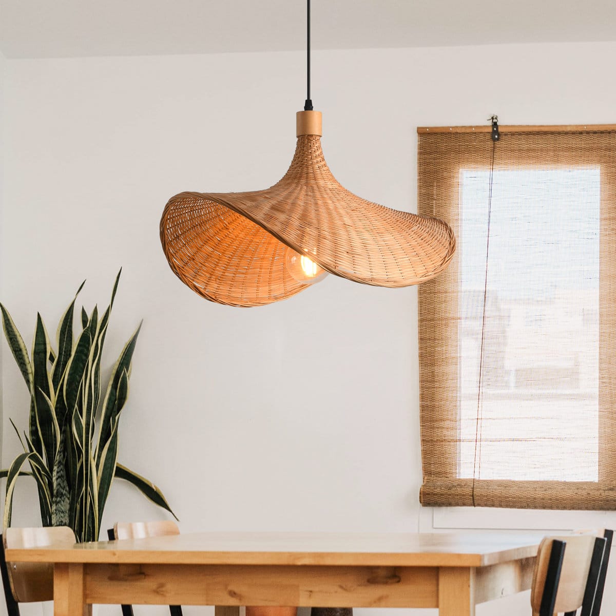 1 - Light 20.4" Oversized Boho Hand-Woven Natural Rattan Geometric Pendant Light