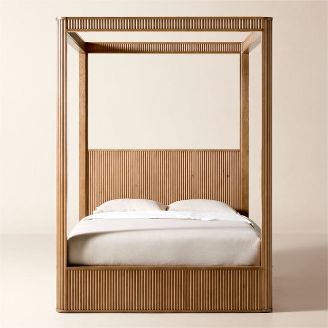 CB2 | Davison Fluted Wood Queen Canopy Bed - Brown