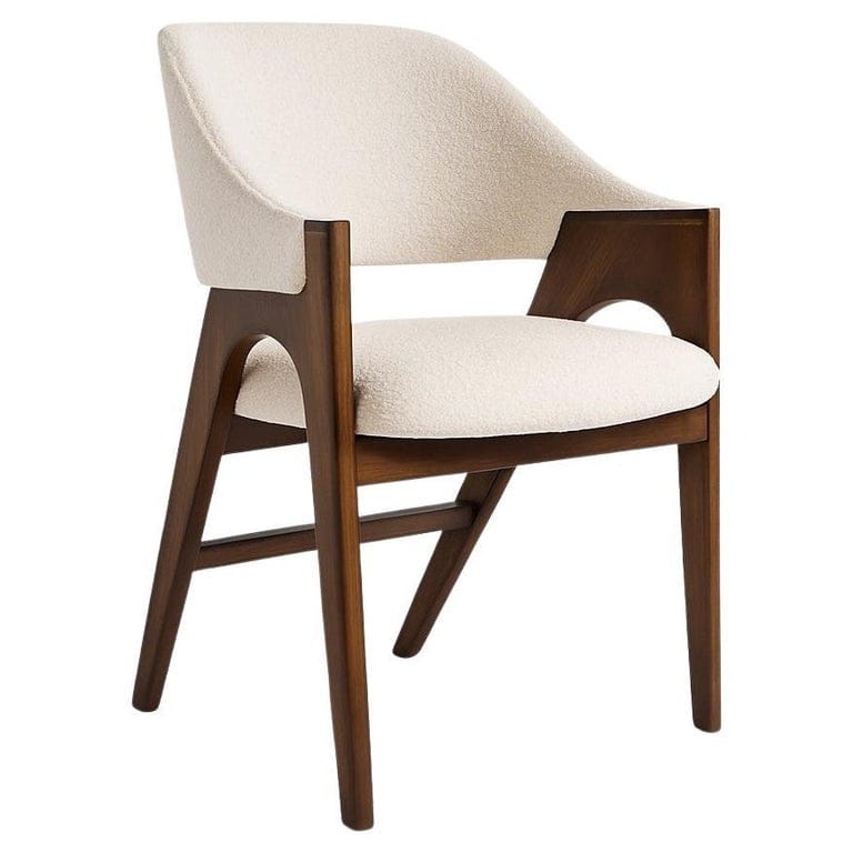 Contemporary Dining Chair Upholstered In Wooly Boucle-Frame In Walnut Finish