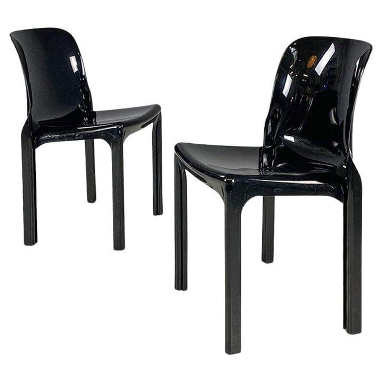 Italian Glossy Black Plastic Selene Chairs, Vico Magistretti For Artemide, 1960s